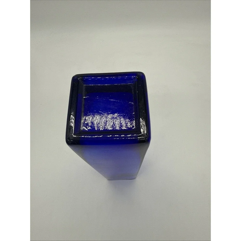 VTG Mid Century Modern MCM COBALT BLUE Rectangular VASE Clear Square Base 10